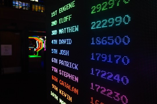 Eine Highscore-Liste in Regenbogenfarben wie aus einem Arcade-Spiel
